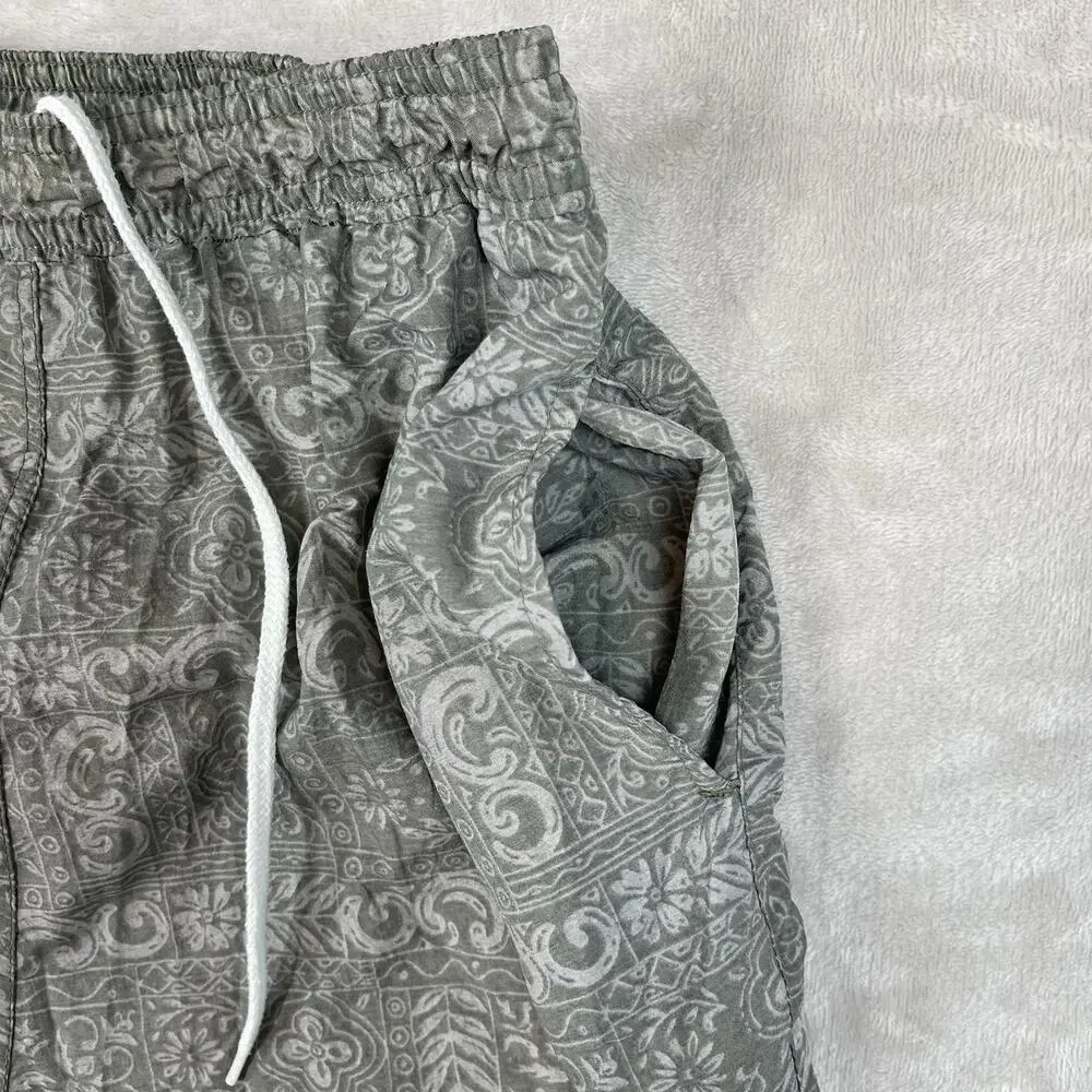 Vintage Y2K Laguna Swim Trunks Men's Small Olive Bandana Paisley Mesh Lined Surf